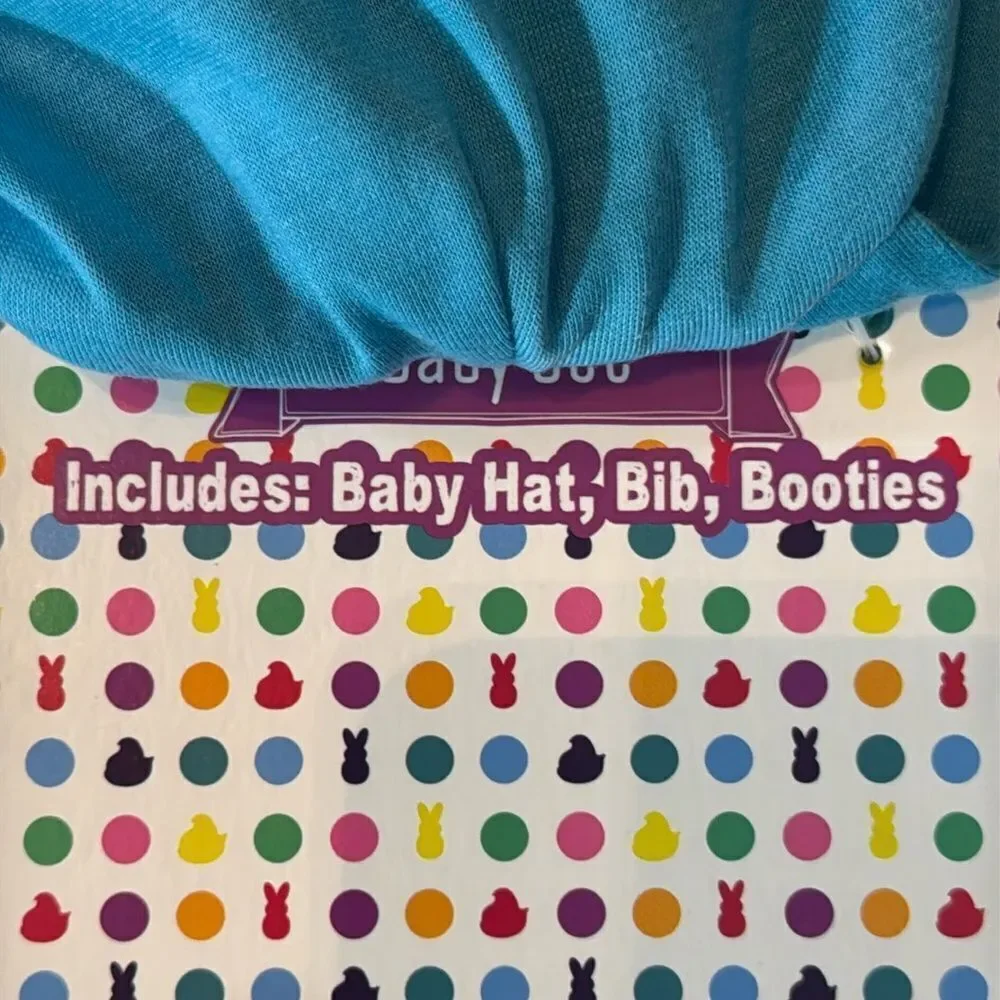 Blue Peeps Easter Infant Baby 3 Piece Set - Hat Bib & Bunny Booties NEW